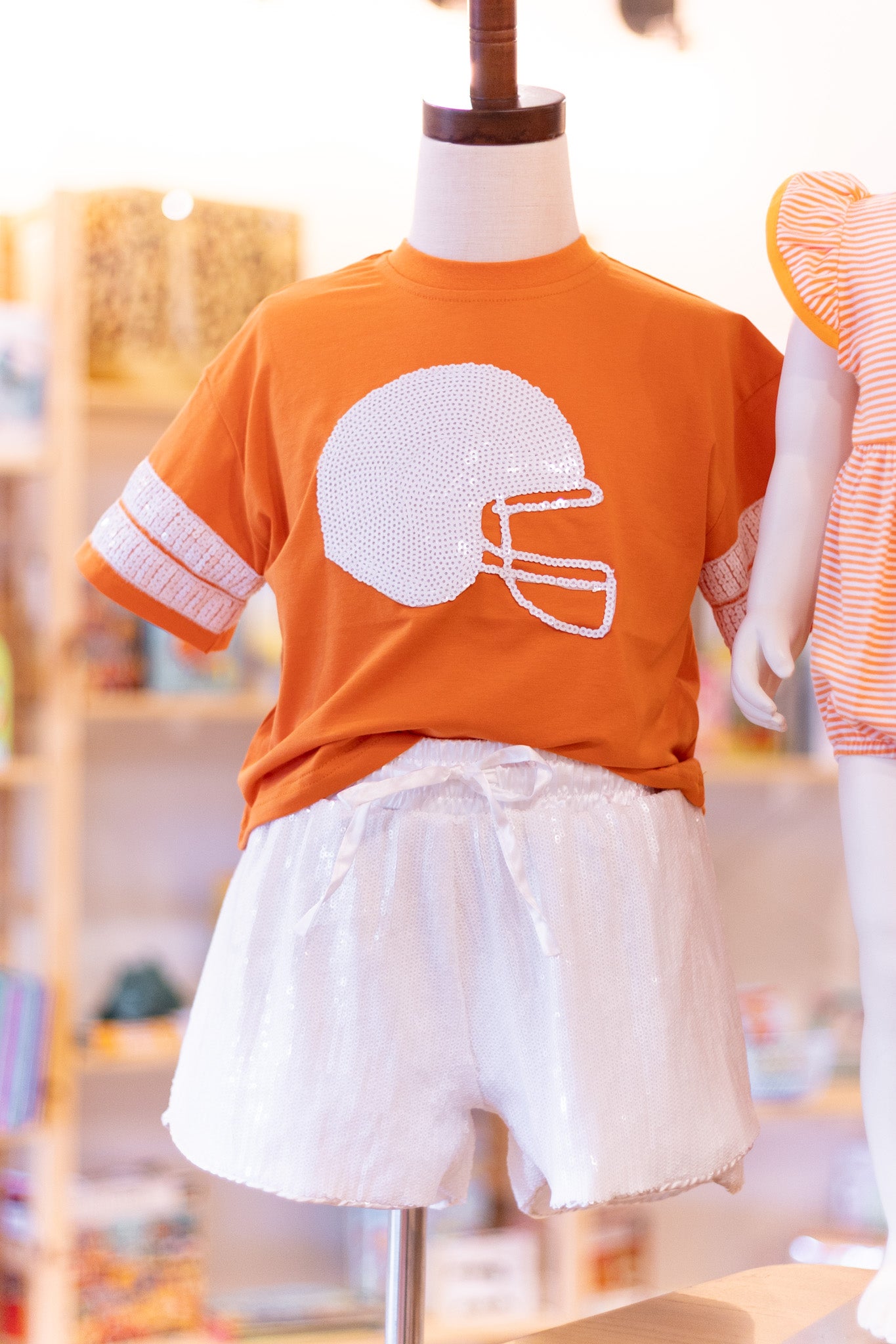 Orange Helmet Sequin Tee