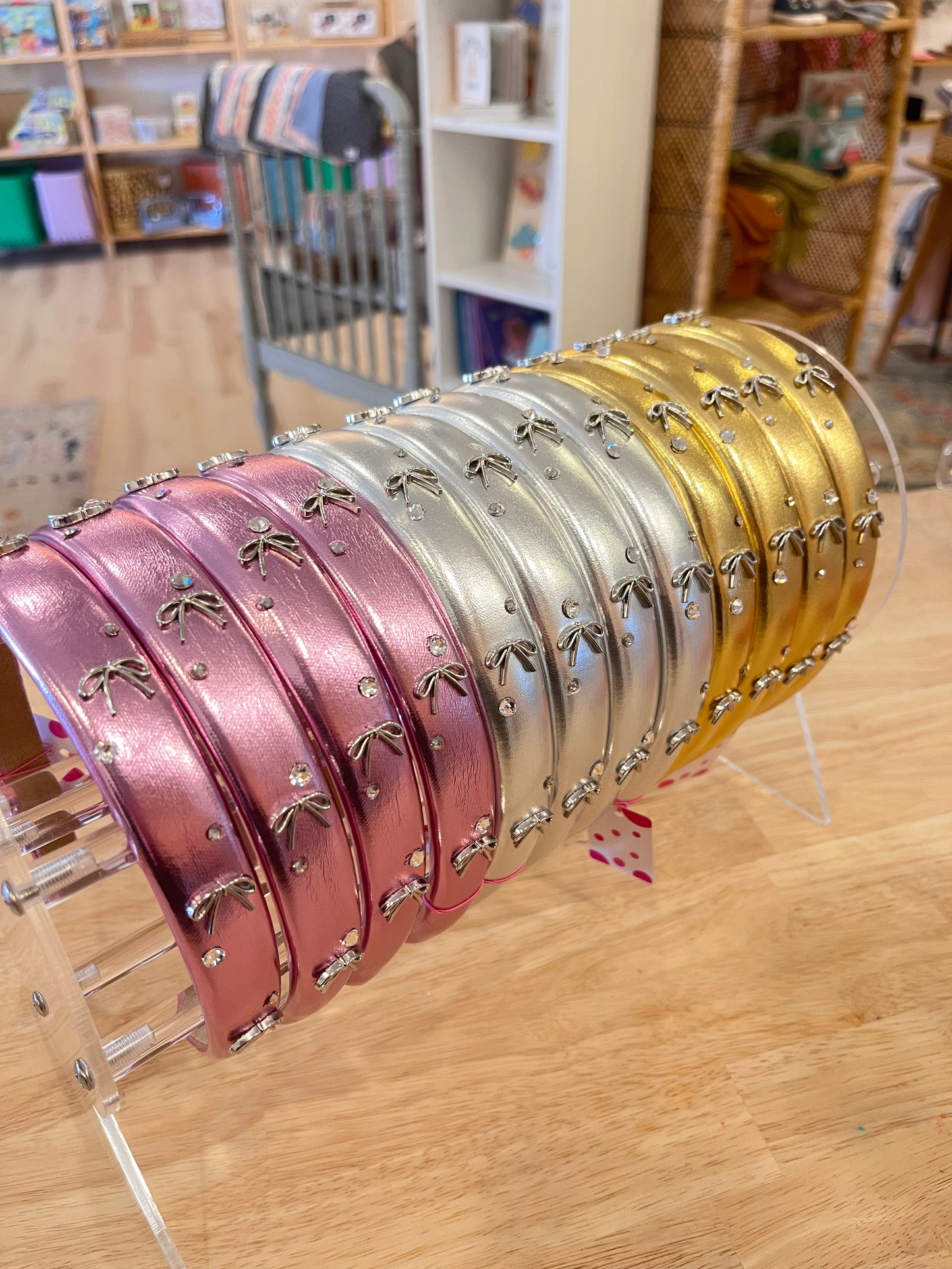 Metallic Bow Thin Padded Headband