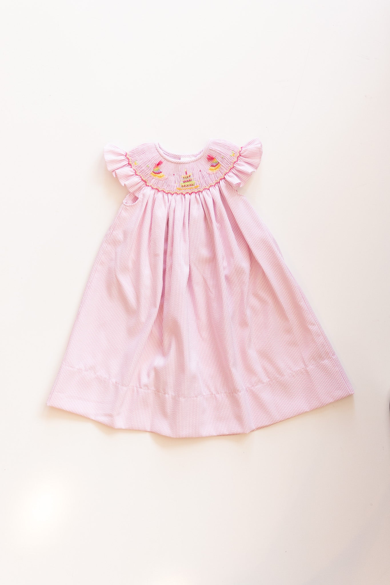 Pink Seersucker Bishop Birthday Cake Dress