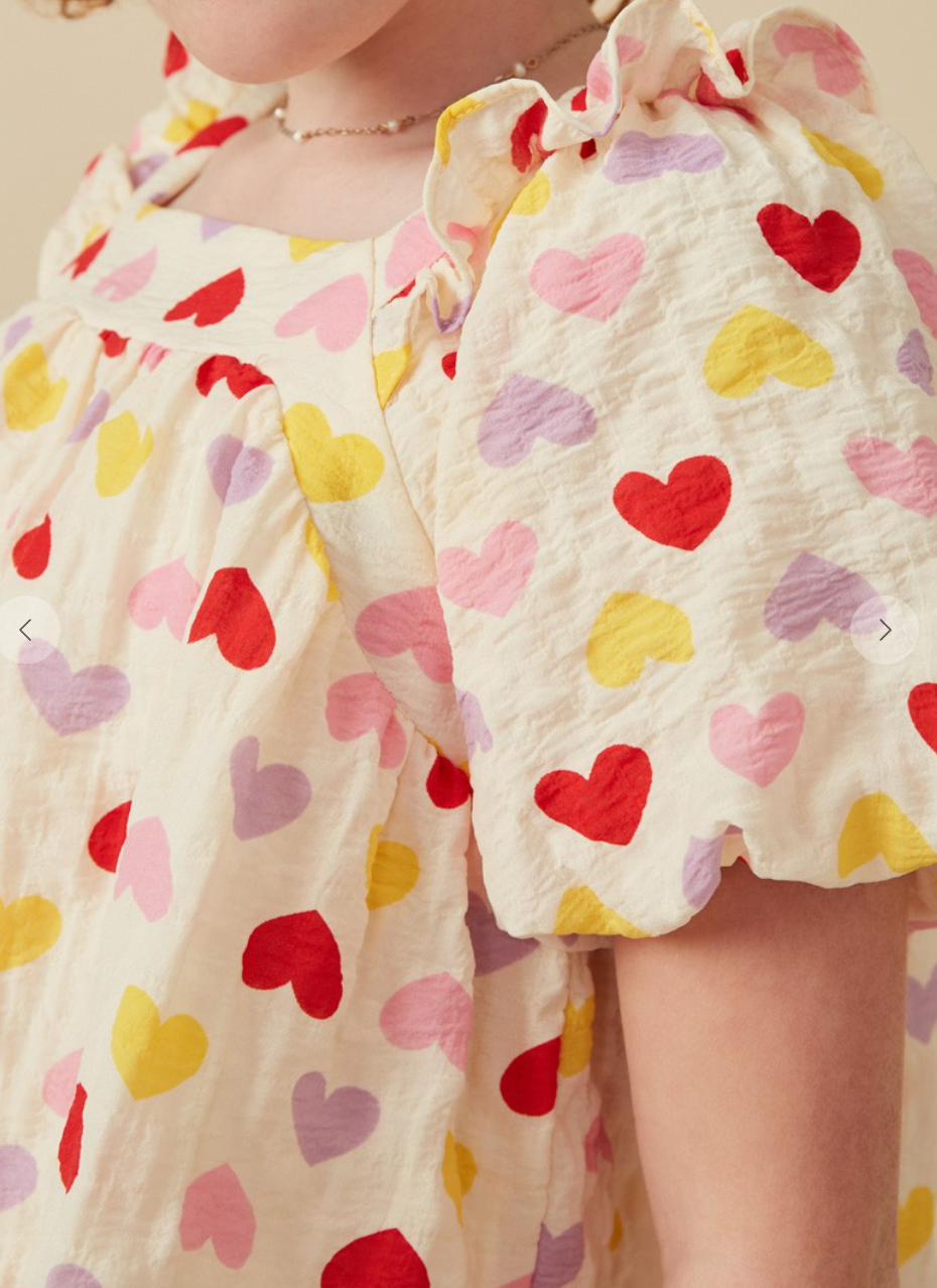 Ruffle Detail Heart Print Top