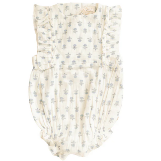 Cheerful Floral Organic Cotton Muslin Flutter Sleeve Bubble Romper