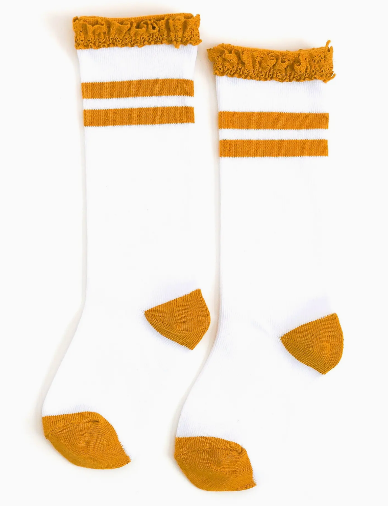 Marigold Stripe Lace Top Knee High Sock