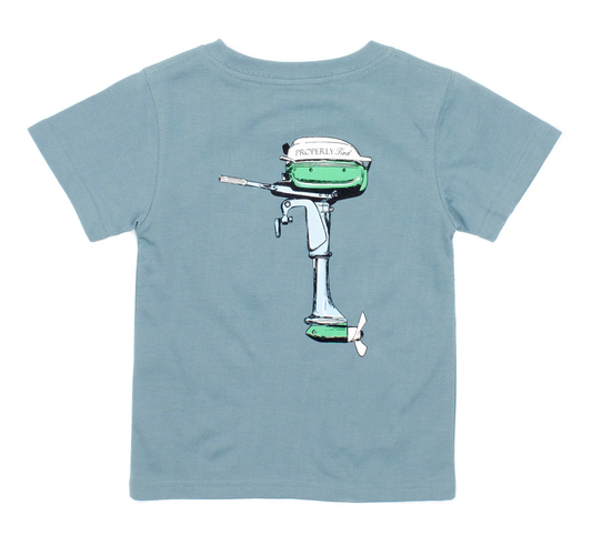 Boys boat Motor Steel Blue SS Tee