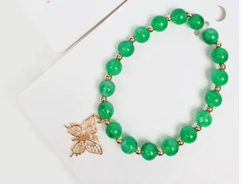 Butterfly Charm Glass Bead Bracelet