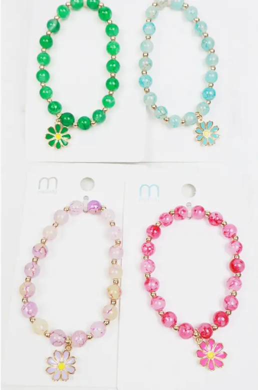 Flower Charm Glass Bead Bracelet