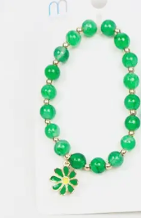 Flower Charm Glass Bead Bracelet