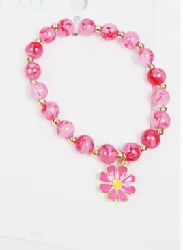 Flower Charm Glass Bead Bracelet