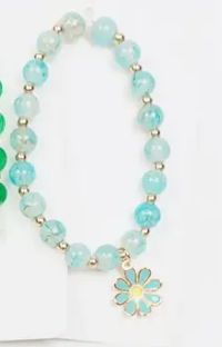 Flower Charm Glass Bead Bracelet