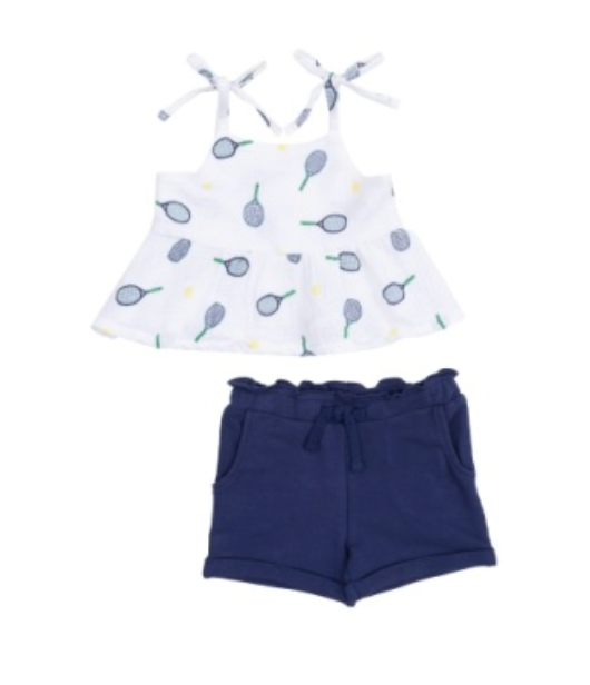 Tennis Peplum Tank With Smocking Muslin And Paperback Short French Terry