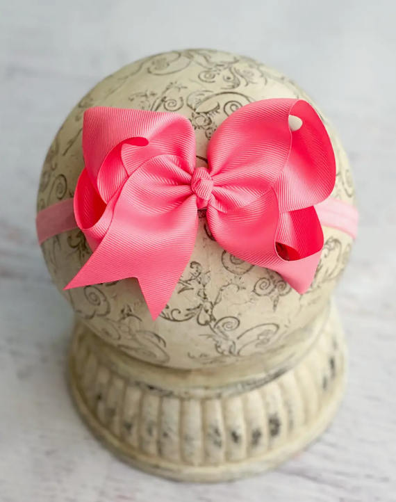 Classic Grosgrain Hair Bow - Satin Headband - 4.5"