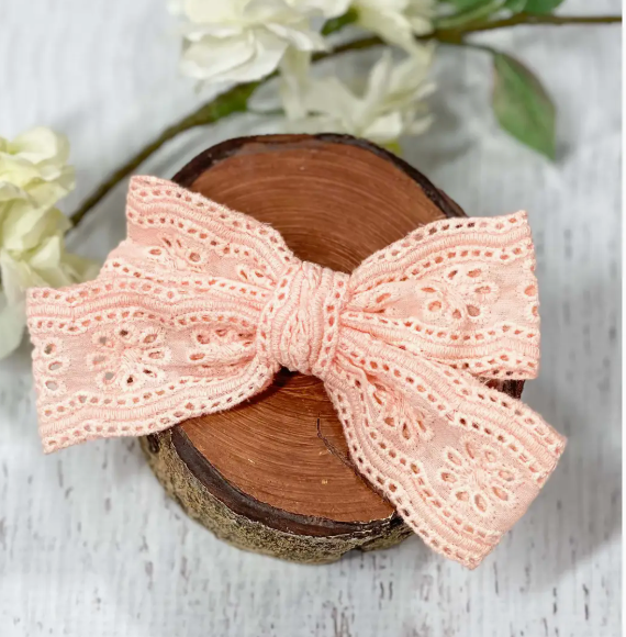 Pink Eyelet Lace Bow