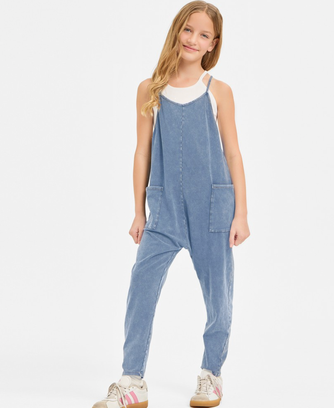 Blue Acid Wash Sleeveless Jumpsuit