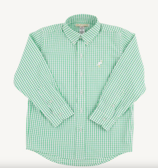 Kiawah Kelly Green Windowpane with Multicolor Stork Dean's List Dress Shirt
