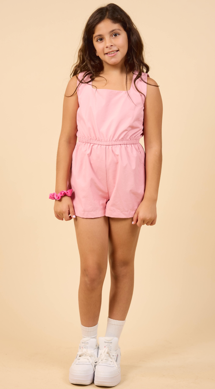 Pink Square Neck Romper
