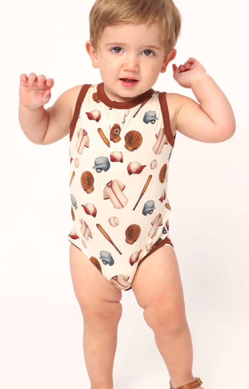 Baseball Bamboo Henley Onesie with Snaps