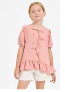 Ribbon Tie Front Ruffle Blouse-Ivory