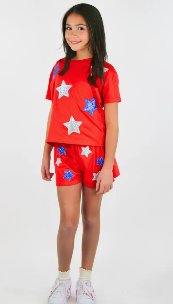White and Blue Sequins Star Short