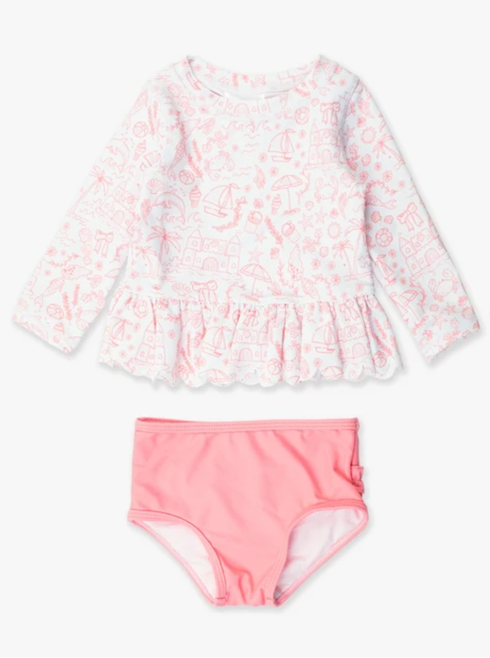 By the Seaside Scallop Hem Long Sleeve Rash Guard Bikini