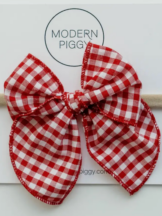 Gingham Glory- Red | Petite Party Bow-Alligator Clip