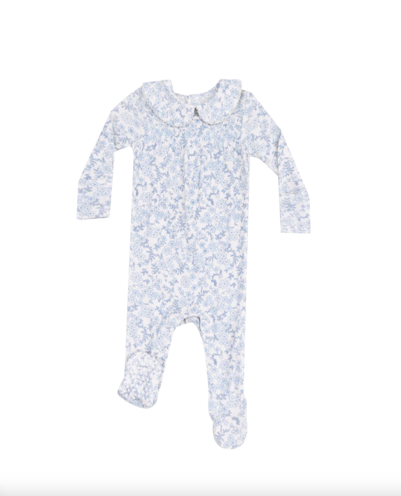 Smocked Peter Pan Footie - Blue Calico Floral