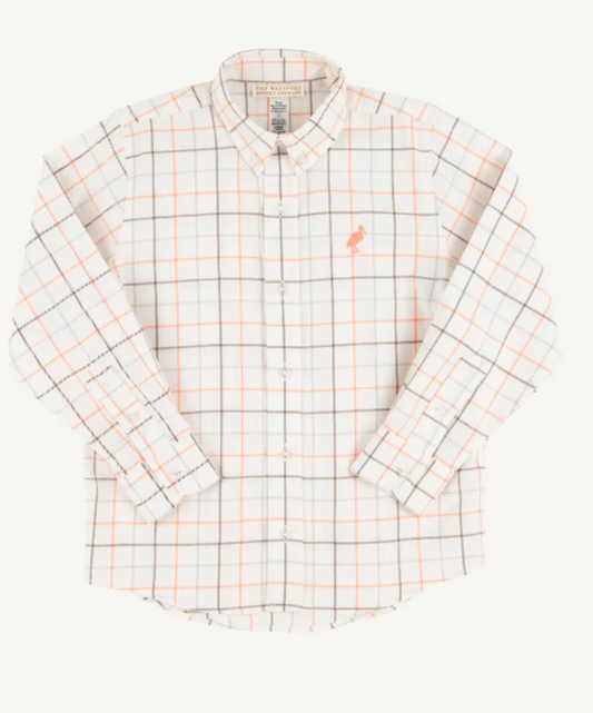 Mantua Tattersall with Seashore Sherbet Stork Dean's List Dress Shirt