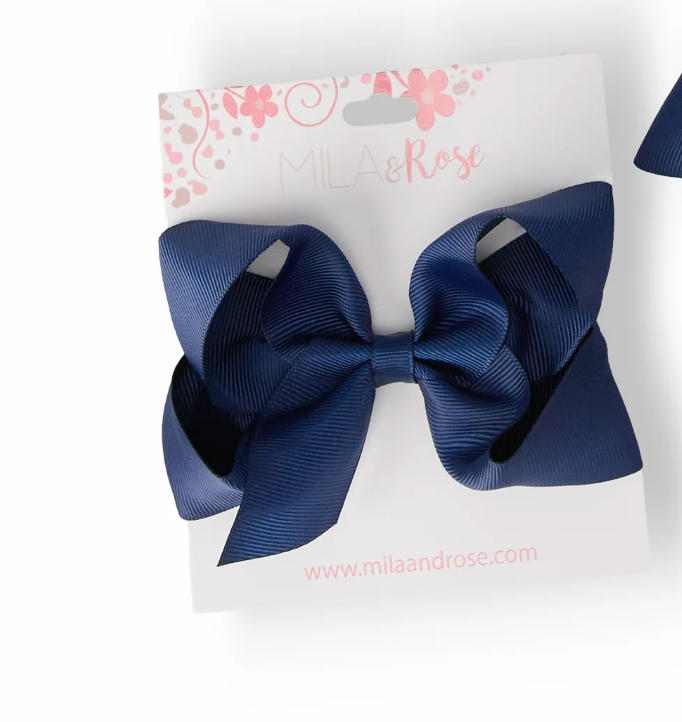 Navy Gross Grain Bow - Medium