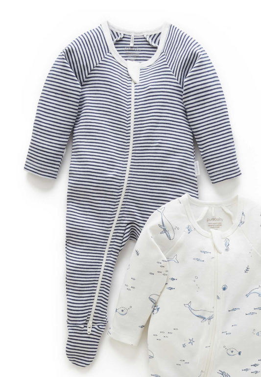 Navy Stripe Zipper Footie