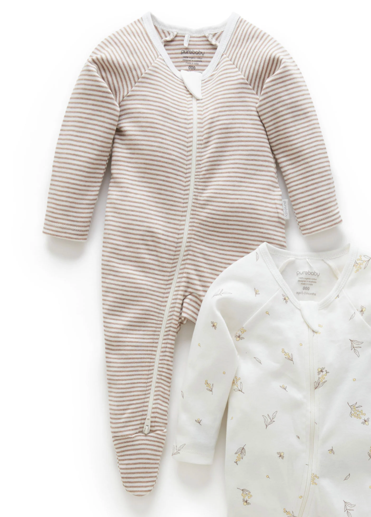 Brown Stripe Zippered Footie