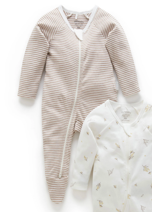 Brown Stripe Zippered Footie