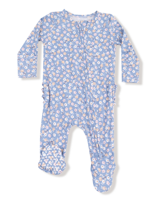 Country Calico - 2 Way Zipper Ruffle Back Footie