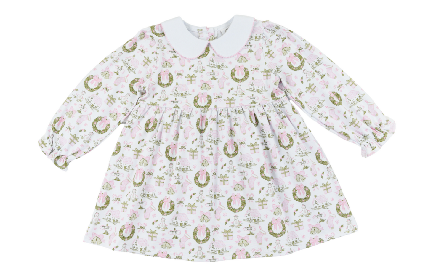 Christmas Toile and Stripe Girls Collins Classic Dress