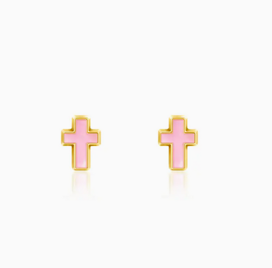 Pink Cross Earrings
