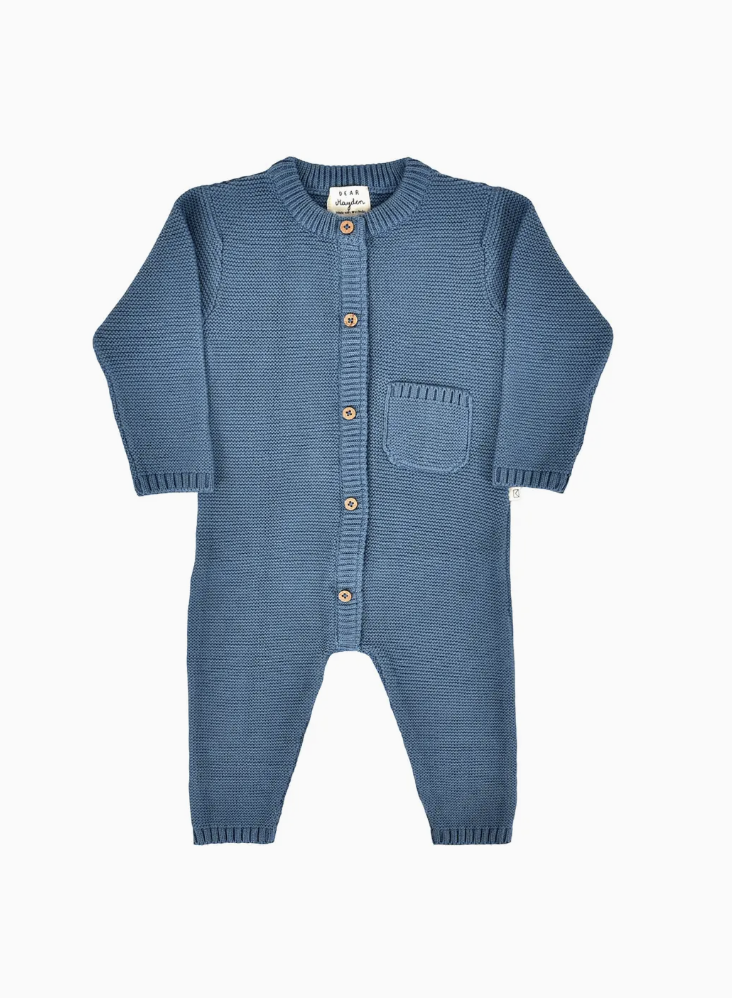 River Garter Stitch Romper in Bluestone