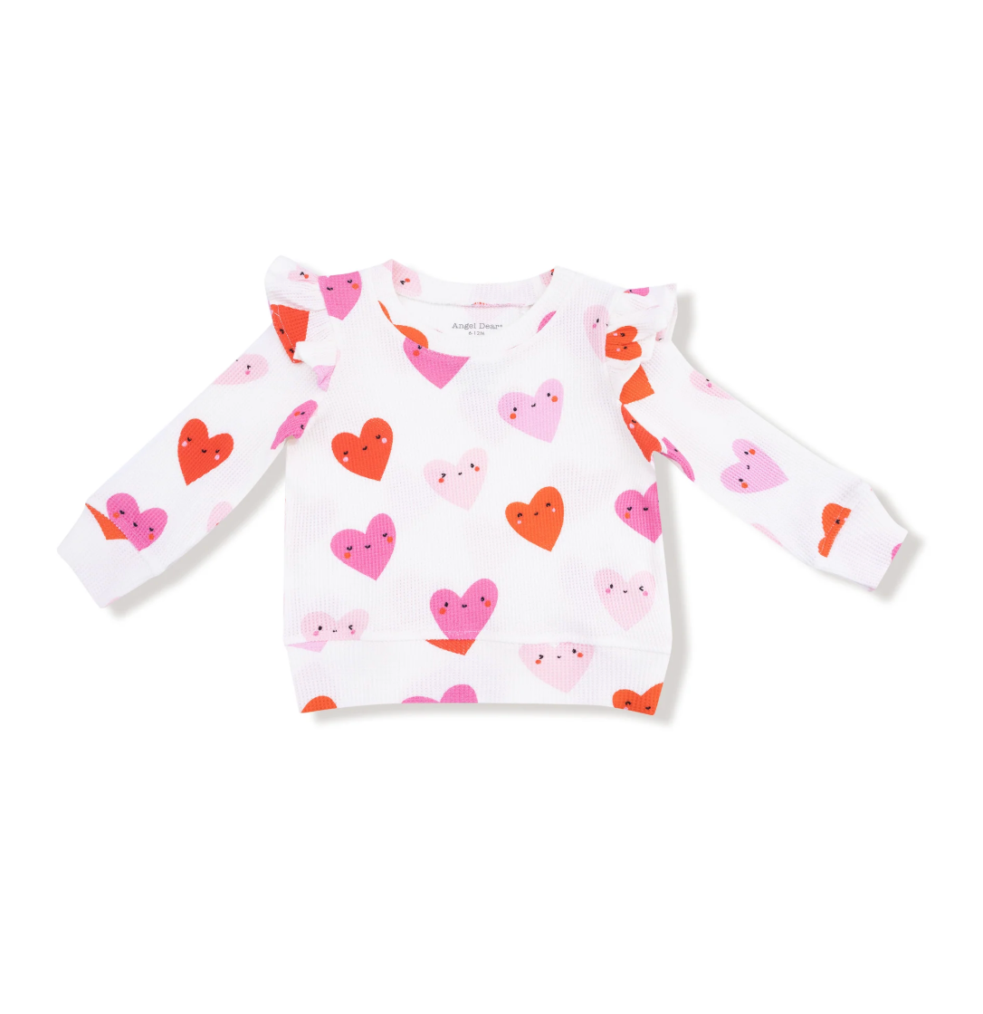 Happy Hearts - Ruffle Sleeve Waffle Top