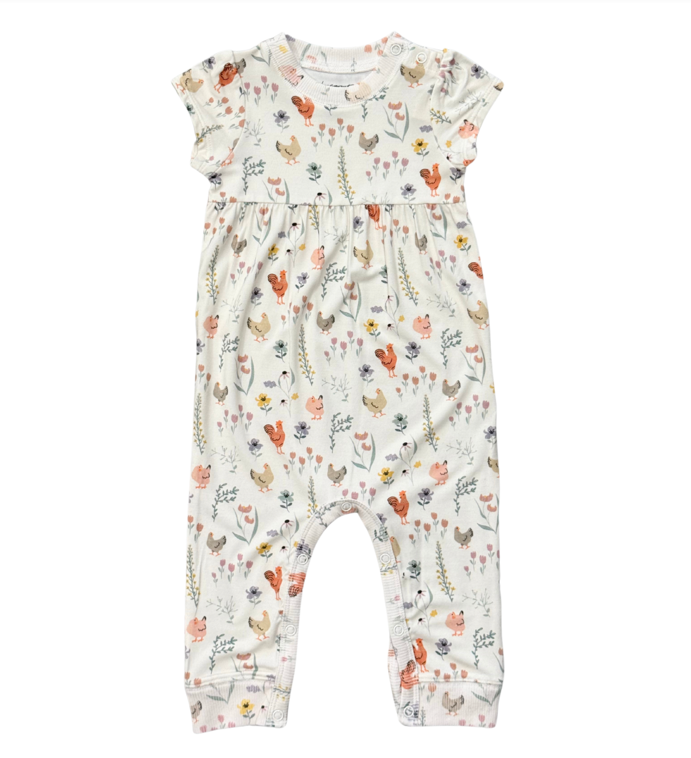 Floral Chickens Short Sleeve Pant Romper