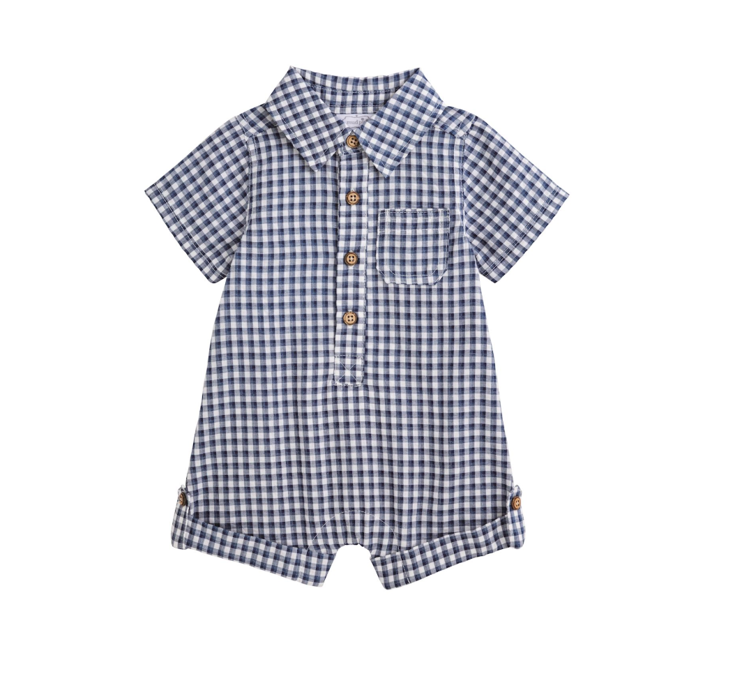 Blue Gingham Collared Shortall
