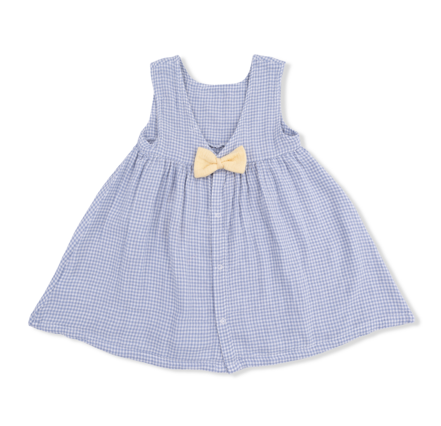 Micro Gingham Blue Blizzard - Dress with Bow and Bloomer
