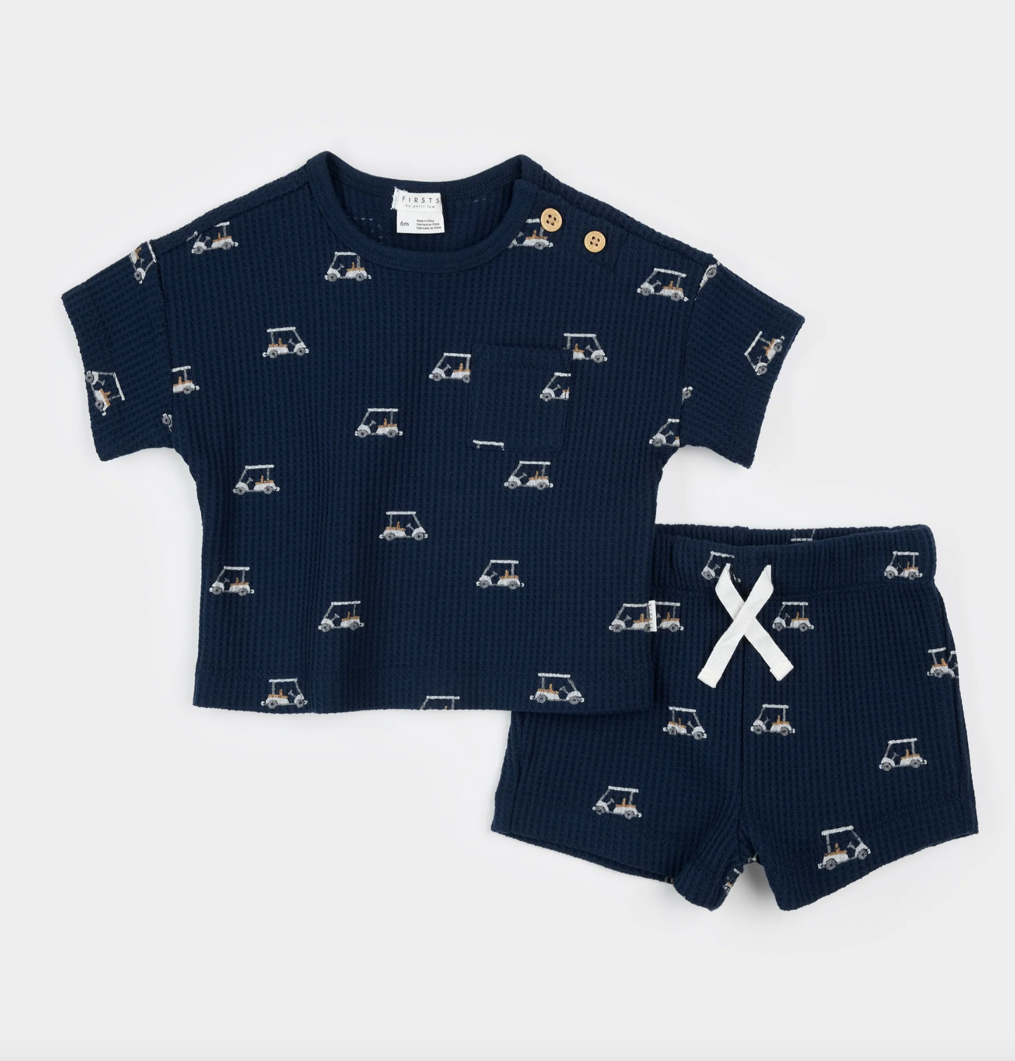Golf Cart Print on Dress Blue Short Set