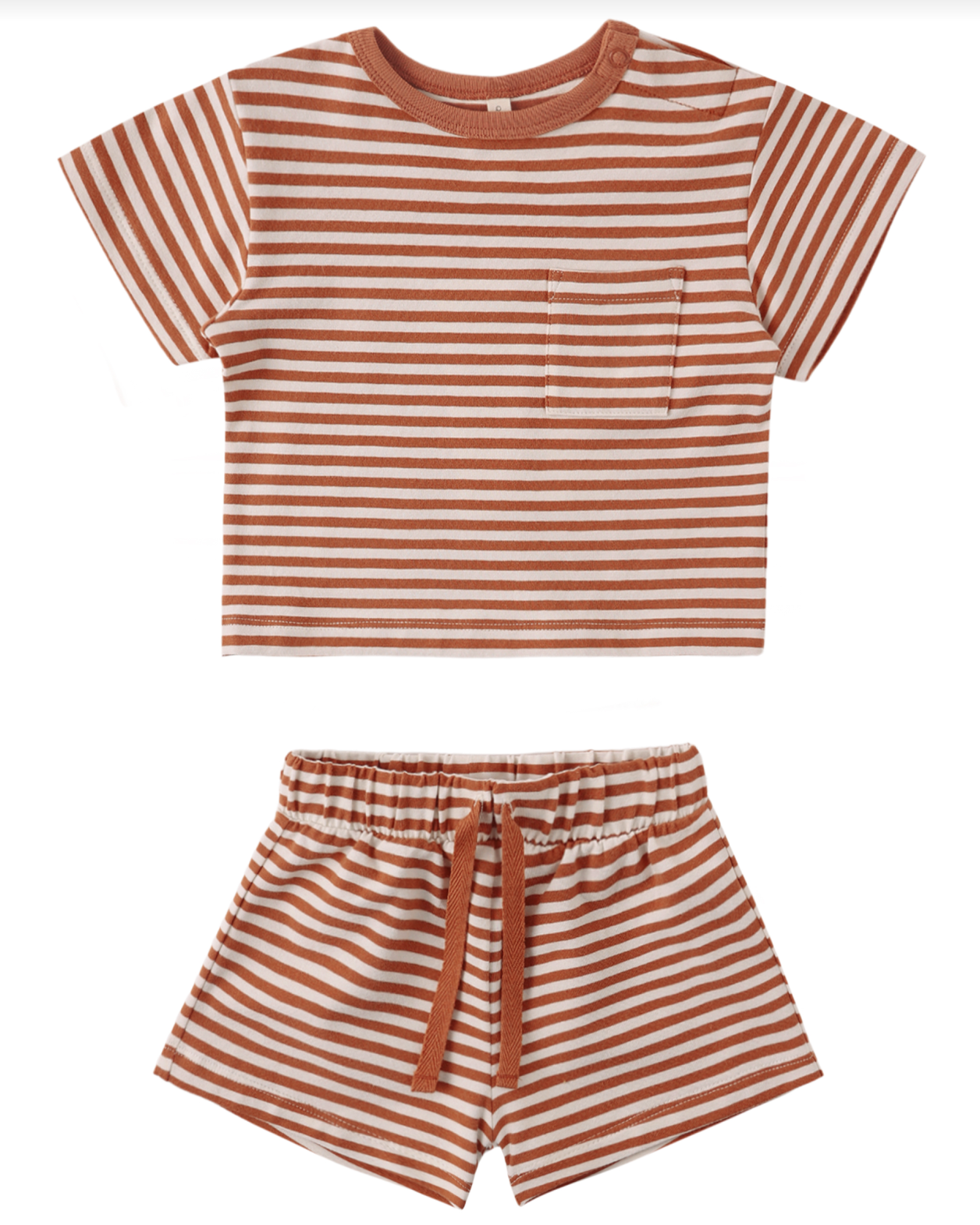 Boxy Pocket Tee + Short Set || Poppy Stripe