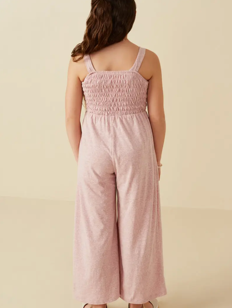 Girls Smocked Strappy Marled Knit Jumpsuit