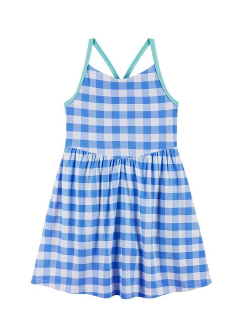 Tween Girls Knit Skort Dress | Blue Gingham