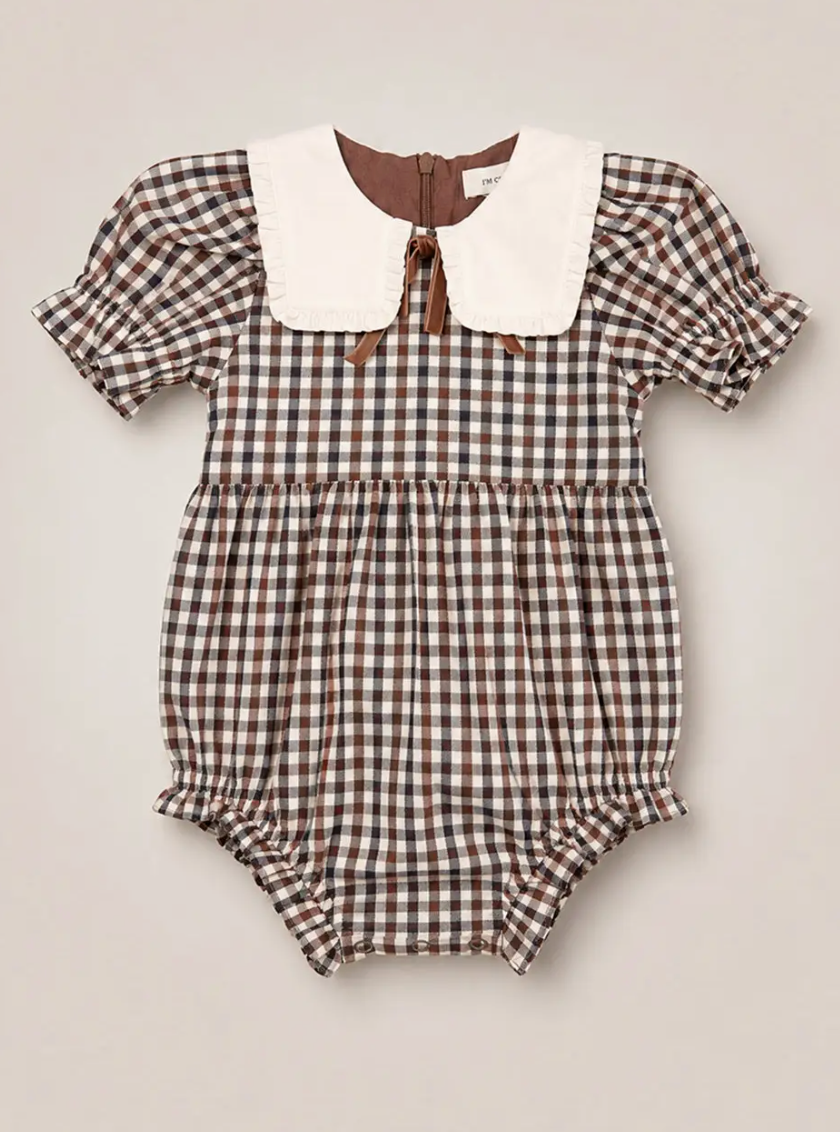 Emery Romper in Chestnut Gingham
