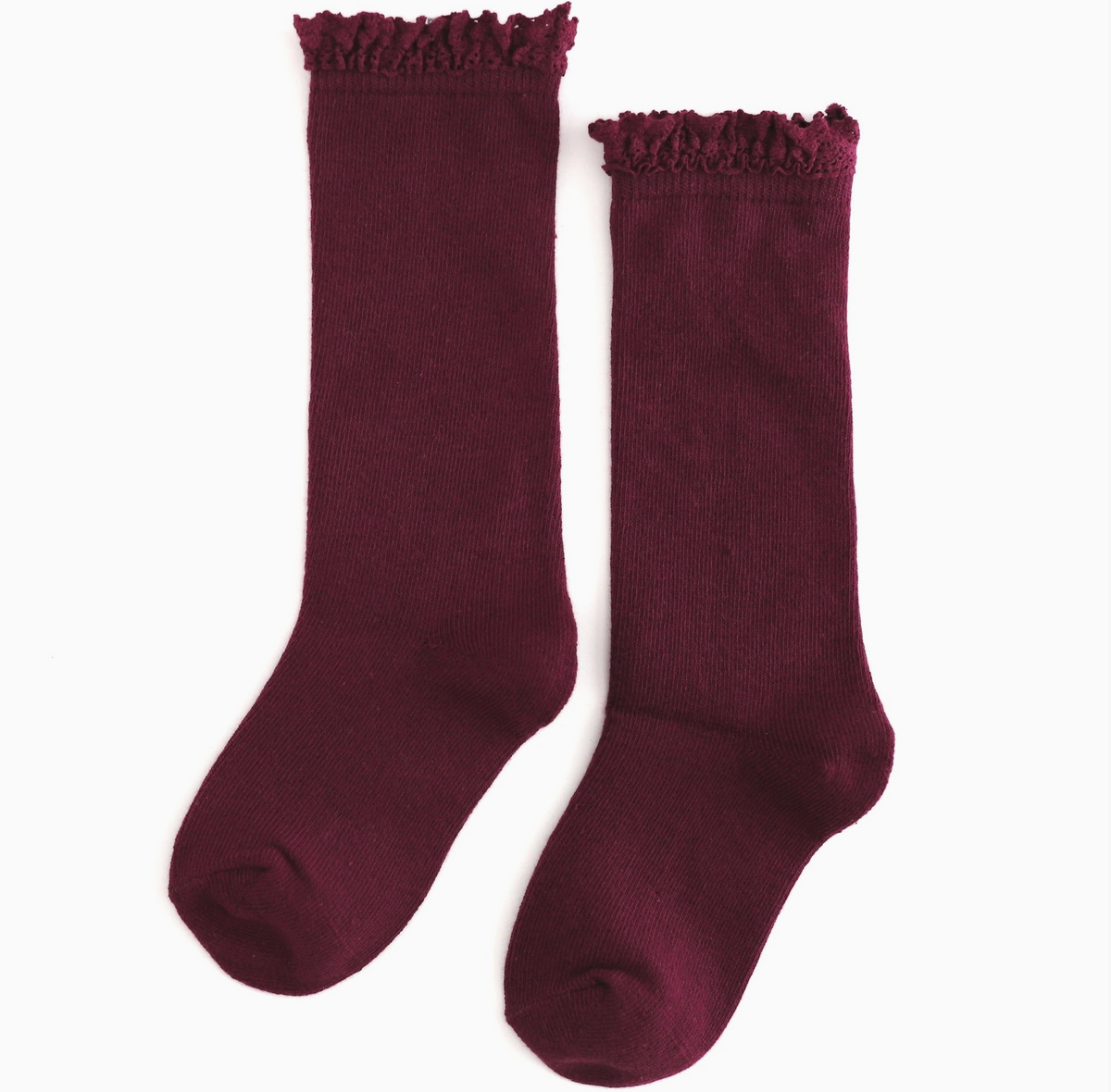 Burgundy Lace Top Knee High Socks