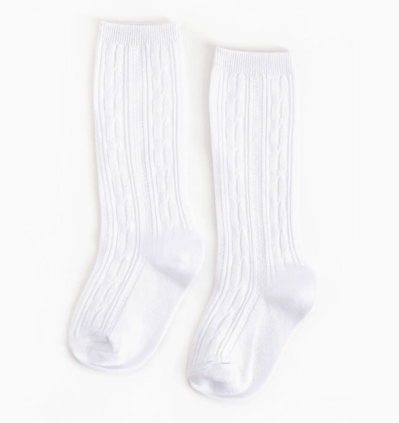 White Cable Knit Knee High Socks