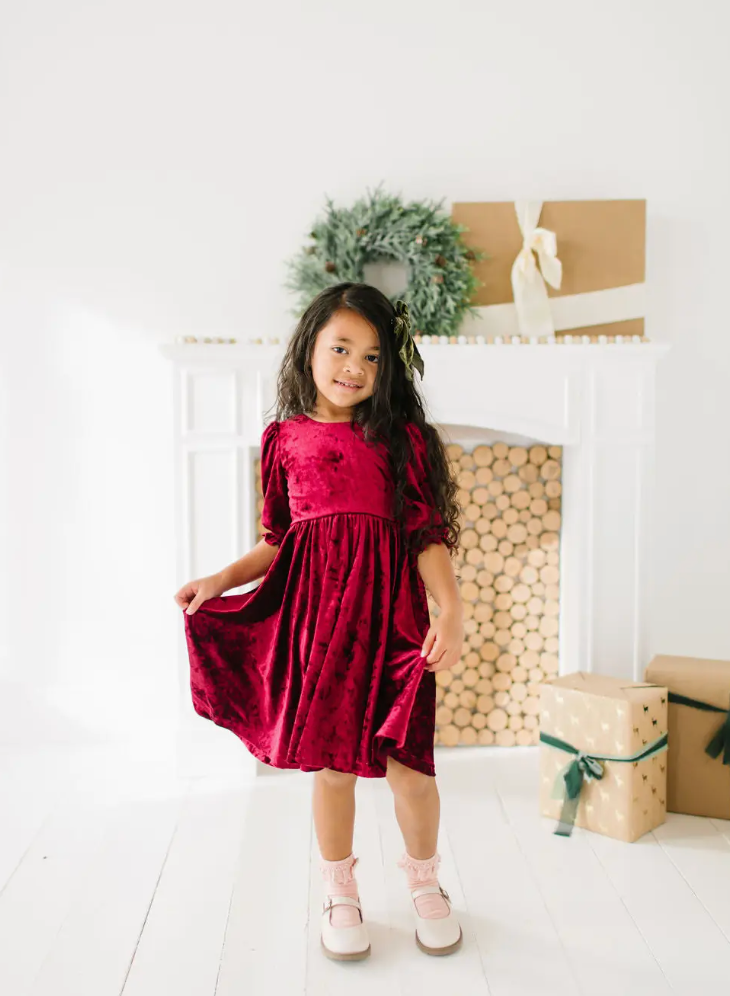 Pippa Dress in Crushed Cranberry Velvet