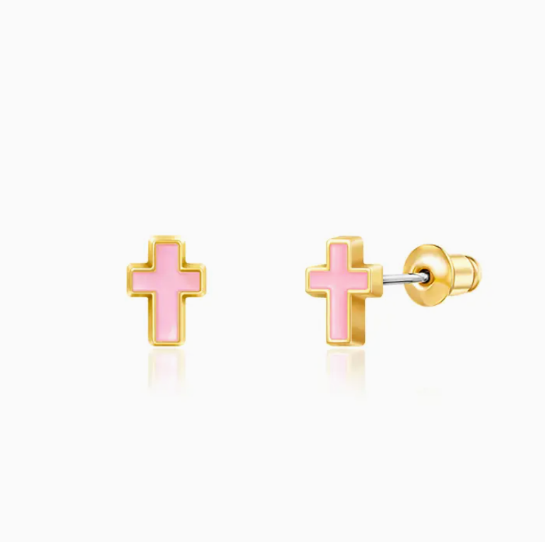 Pink Cross Earrings
