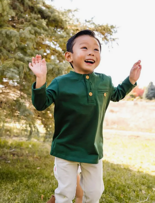 Long Sleeve Button Shirt in Scarlet