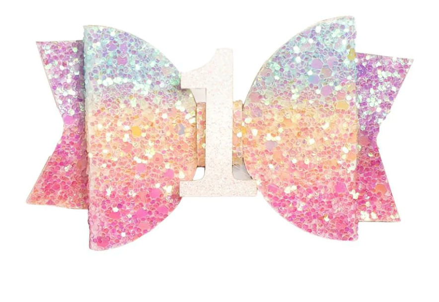 PASTEL RAINBOW BOW AGE CLIP