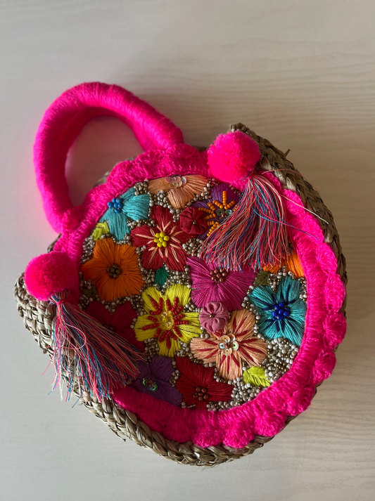 Round Garden Pink Woven Bag