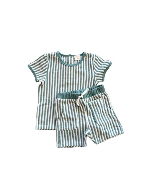 Turquise Stripe Terry Short Set